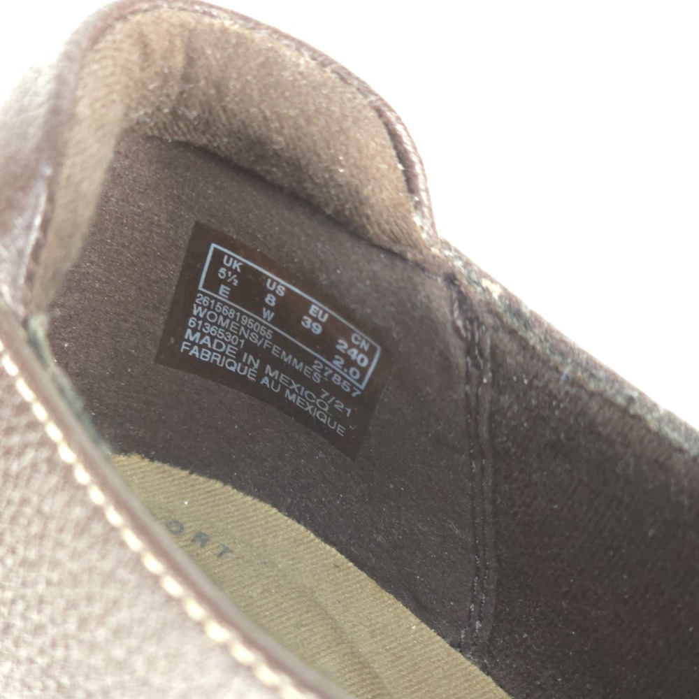 Clarks Collection Cora Poppy Leather Slip-On Shoes 8W Dark Brown Tumbled Comfort - Picture 8 of 10